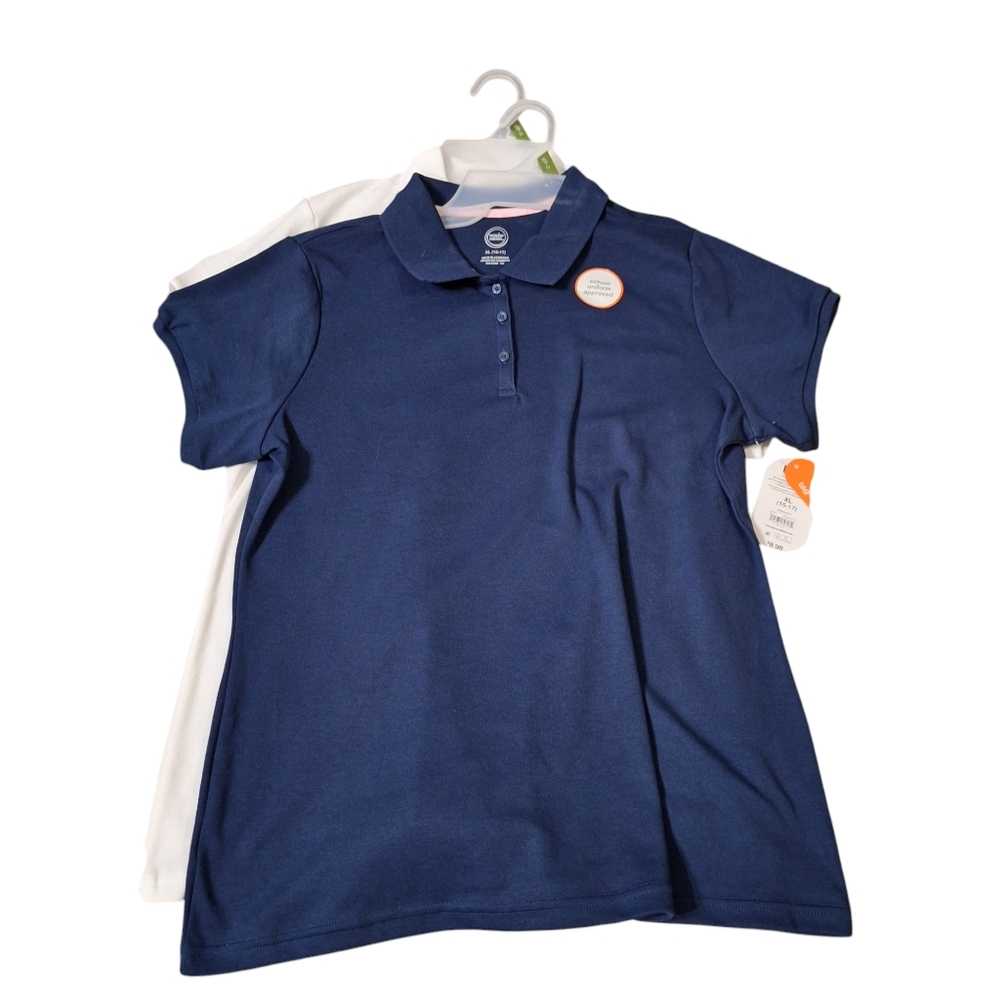 NWT Wonder Nation Lot 2 School Uniform Polo Shirts XL Juniors 15-17 Navy White